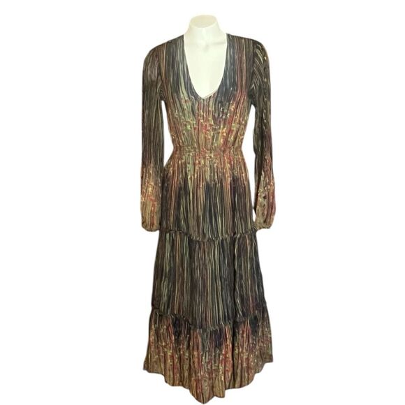 Ecru Connelly Long Sleeve Smocked Waist MIDI open Button Sleeves Dress Sz XS - Picture 3 of 11